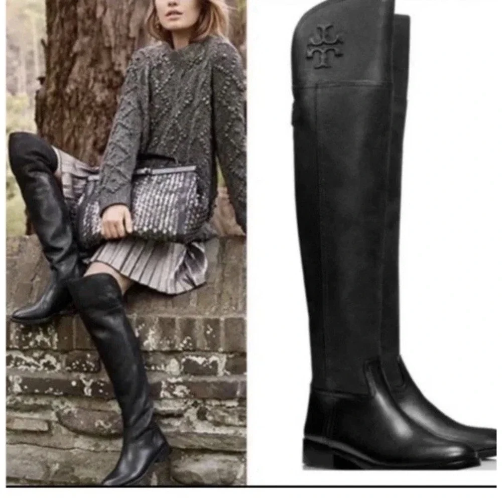 Tory Burch Simone over the knee‎ boot black leather equestrian preppy Sz-8 575$